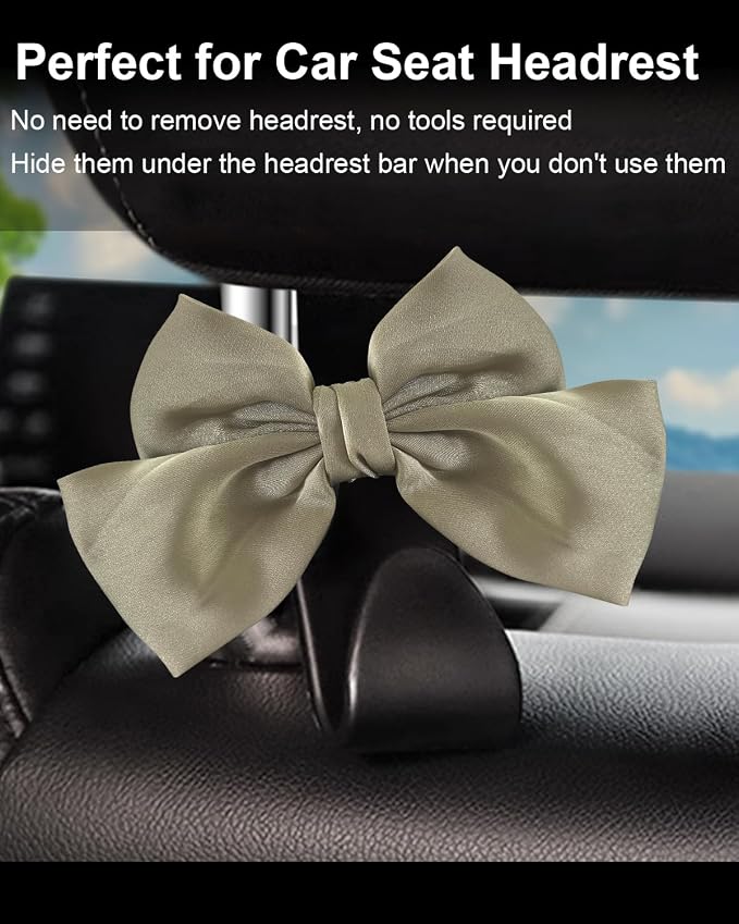 2 Pack Car Purse Holder for Handbags and Bags, Headrest Back Seat Hooks for Cars, Car Bag Hanger for Groceries, Coats, Umbrellas and Daily Essentials, Bow-Shaped Car Interior Organizer (Grass green)