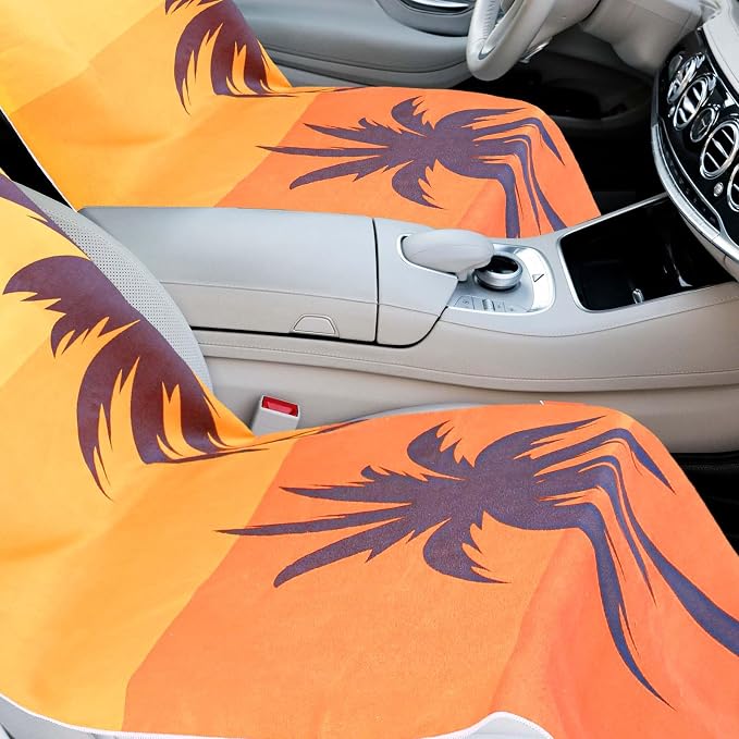 Car Seat Towel Covers with Storage Bag, 63 x 32 Inch Universal Non Slip Waterproof Sweat Protector for Car Truck, Gym Swimming Running, Machine Washable(2 Pack,Beach Palm Trees)