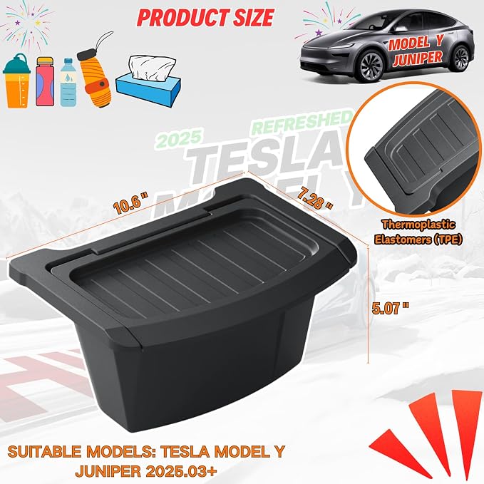 Rear Center Console Organizer for 2026 Model Y Juniper Accessories | Storage Box with Lids Fits Perfectly Under the Air Outlet in the Middle of the Rear Row, Back Seat Trash Can, Durable TPE