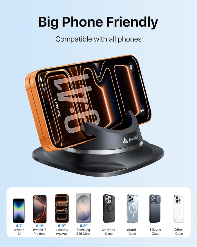 2026 Upgraded Car Phone Holder Mount, Ultra Stable & Silicone Phone Holders for Your Car 360° Rotatable Dashboard Cell Phone Holder Mount for iPhone 17 Pro Max/16/15/14/13/12/ Samsung