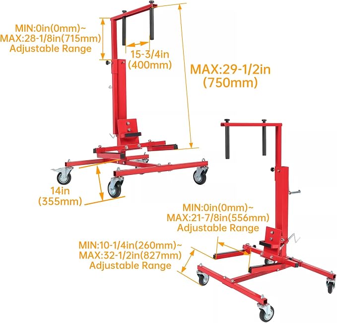 Adjustable Car Door Installer and Remover Jack Lift Hoist w/Swivel | Castors & Straps Hoist Jack Stand Dolly Heavy Duty Auto Body Car Door Floor Jack Stand Steel Red