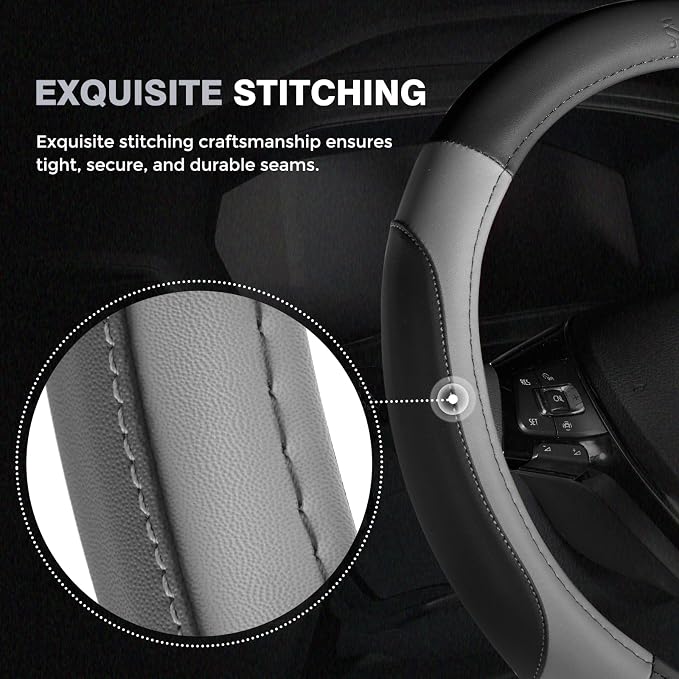 Car Steering Wheel Cover, Microfiber Leather Steering Wheel Covers with Anti-Slip Lining, Breathable Elastic Car Steering Wheel Protector, Universal Standard Size 14-15 inch