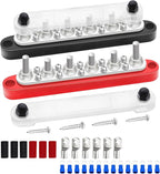 250A Bus Bar 12V Marine 1/4" Power Distribution Block Automotive Busbar Terminal Block,Battery Buss Bar (Pair, Red & Black) 6 x 1/4"+10 x #8 Screws Terminals