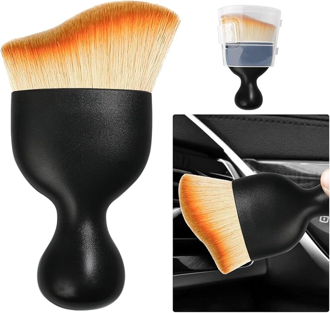 Car Detailing Brush, Curved Soft Bristles Auto Removal Dust Collectors, Universal Vehicle Dashboard, Air Conditioner Vents etc Interior Cleaning Tool Accessories (Yellow)
