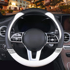 14 inch Cute Steering Wheel Cover for Women Men Faux Leather and Carbon Fiber,Black and White