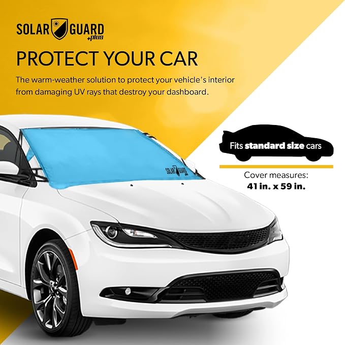 SolarGuard Plus Sunshade for Car Windshield - Reflective Car Shades for Windshield, Blocks Damaging UV Rays - for Use on Front Window Exterior, Includes Security Flaps - Pool Blue, Standard Size