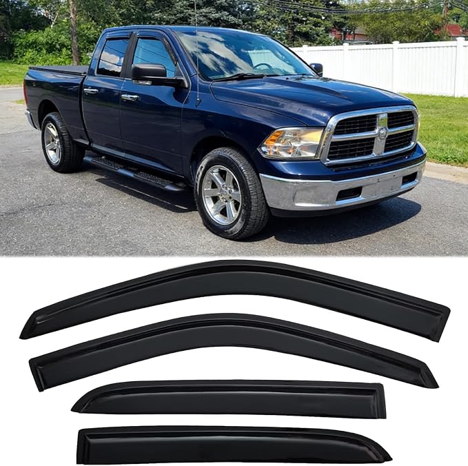 Window Visors Rain Guards Vent Guard Shade Wind Deflectors for 2009-2018 Dodge Ram 1500 Crew Cab, 2010-2025 Ram 2500/3500 Crew/Mega Cab, 2019-2024 Ram 1500 Classic Crew Cab Dark 94109 4-Pieces Set
