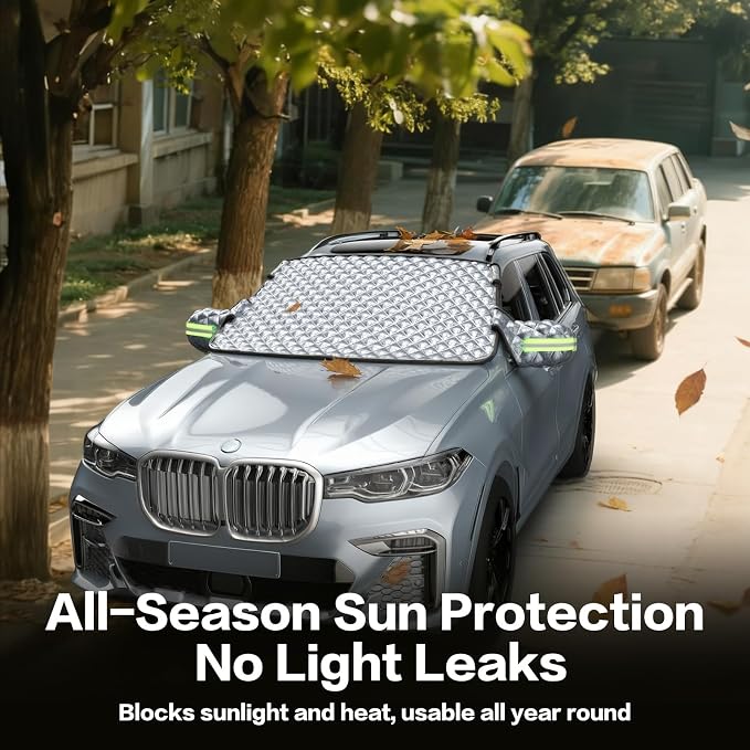 Windshield Snow Cover for Winter - Custom Fit Graphene Car Windshield Cover Outside for Ice, Snow & Hail Protection | Frost Guard with Storage Bag for SUV and Sedan (Medium+)