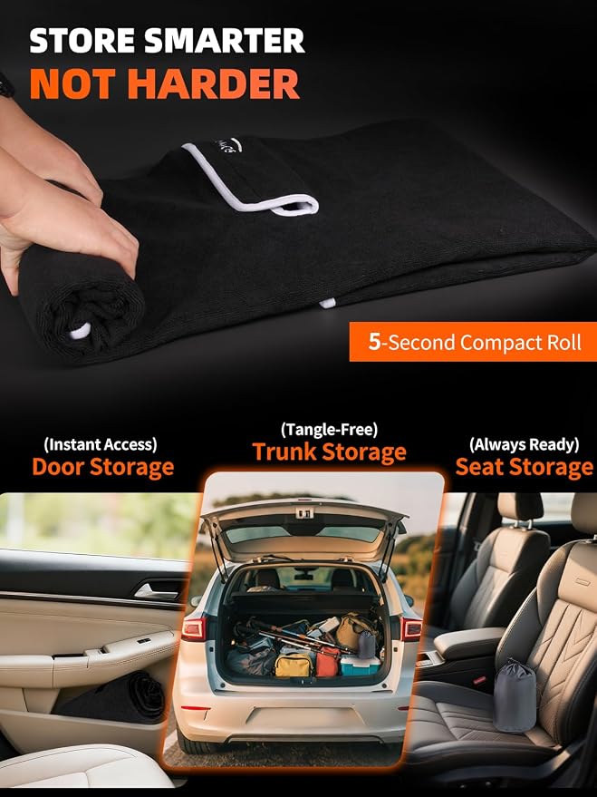 Rear Bench Seat Cover, Waterproof, Sweatproof, Non-Slip Protector for Back Seat, Dual-Layer Microfiber Terry, Universal Fit for Cars, Trucks, SUVs – Embroidered Design (Black, 1 Pack)