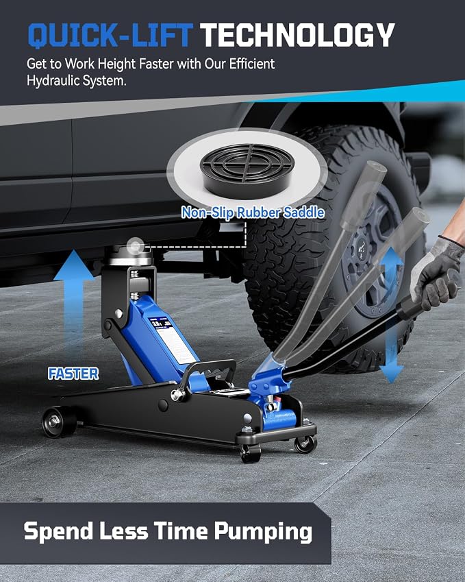 3 Ton Floor Jack, Alloy Steel Hydraulic Car Jack with Quick Lift & Cross-Shape Rubber Pad, 7.1-20.9 Inch Lifting Range for SUV Truck (6600 lbs)