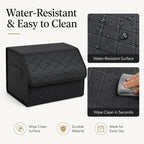 2Pack Leather Trunk Organizer for SUV & Sedans - Extra Large Foldable Car Storage Box with Lid, Adjustable Removable Dividers and Carry Handle, Collapsible Auto Cargo Organizer Black