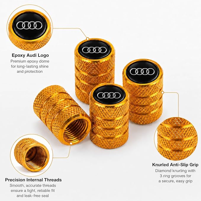 Car Tire Valve Stem Caps for Automobiles,Dust Caps Compatible with Audi A1 A3 RS3 A4 A5 A6 A7 RS7 A8 Q3 Q5 Q7 R8 S Series Car Tires，Alloy Leak-Proof Valve Cover