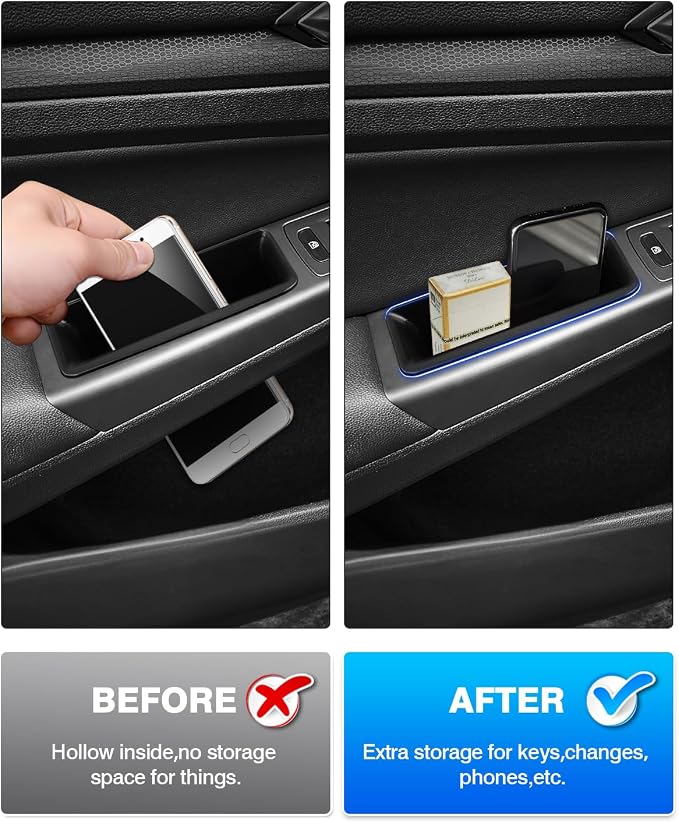 Door Side Organizer Tray for 2022-2025 2026 VW Volkswagen Golf GTI R MK8 Accessories Front & Rear Door Side Storage Box Grab Handle Pocket Box Insert 4PCS