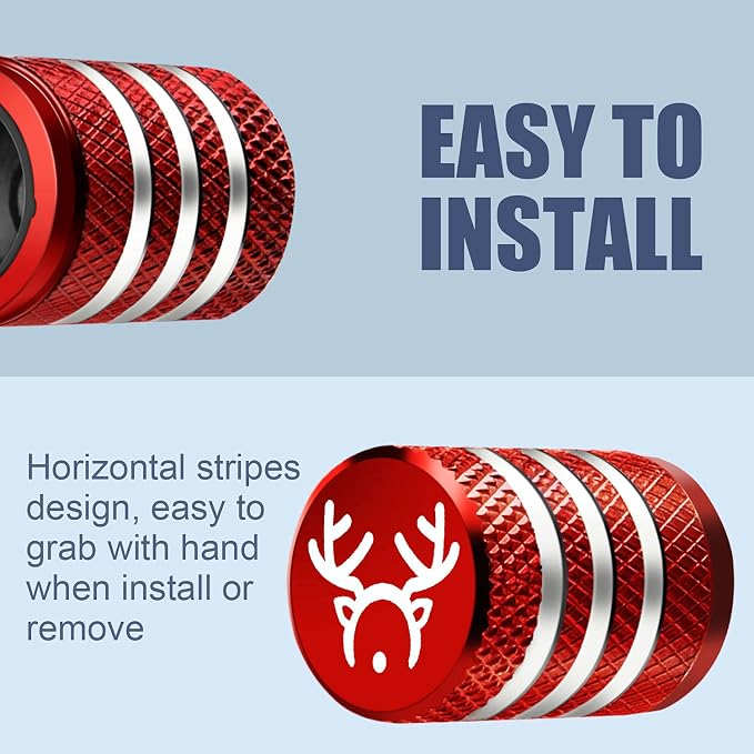 Tire Valve Stem Cap Cover - (5 Pack) Tire Air Cap Corrosion Resistant Christmas Reindeer Antler Antlers Auto Accessories Decoration for Car Truck Bike Red