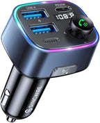 Bluetooth 5.4 FM Transmitter Car Adapter 48W(PD 36W & 12W) [Light Switch] [Hi-Fi Deep Bass] [Fast Charging] Wireless Radio Music Adapter LED Display Hands-Free Calling Support USB Drive