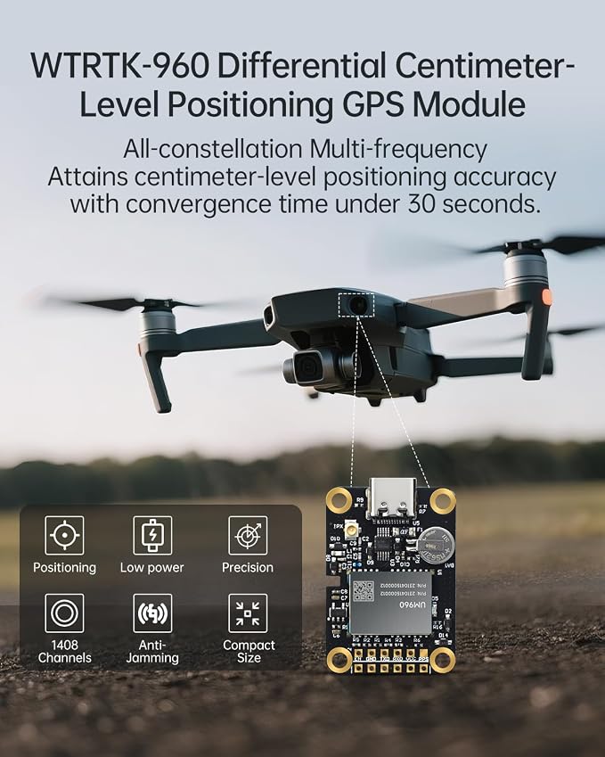 MJ RTK Module, Centimeter-Level high-Precision Tracker, All-Constellation(GPS/BDS/GLONASS/Galileo/QZSS) GNSS Receiver, Real-time Positioning of Vehicles and GPS surveys (MJRTK-UM960)