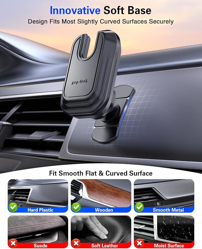 Car Phone Mount for Socket Grip, Strong Sticky Cell Phone Holder for Auto Dashboard, Adjustable Adhesive Car Mount Compatible with Thick Wallet Grip Card Holder for iPhone Samsung