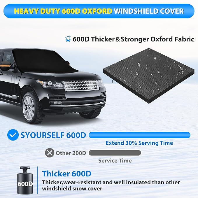 Windshield Cover for Ice and Snow, 600D Oxford Windshield Snow Cover with Side Mirror Covers Magnetic Car Cover for Snow Frost Winter Windshield Covers Fits Car Truck Van SUV (77x 47 Inches)