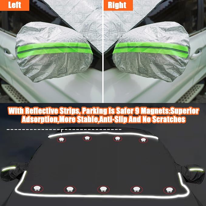 Car Windshield Cover for Ice and Snow - Magnetic Car Windshield Snow Cover, Winter Frost Guard Car Window Covers Snow Shield Ice Cover & 4-Layer, Anti-UV for Most Cars Big Size (67x 59in)