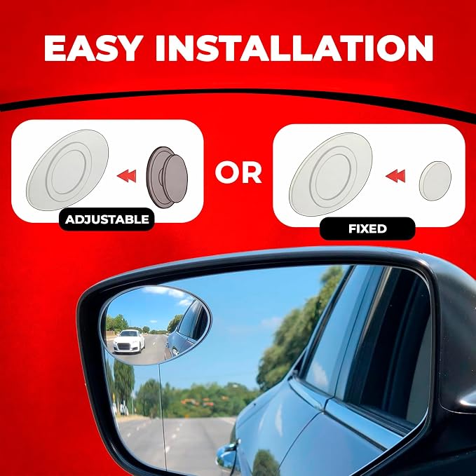 Blind Side Mirrors for the Car - Convex Semi Oval HD Glass, 2-Pack | Rear View Blind Spot Mirror - Adjustable/Fixed - Convex Car Mirror
