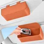 Universal Car Sunglasses Holder for Sun Visor, Premium Magnetic Leather Eyeglass Hanger Clip & Visor Organizer, Large Capacity Car Interior Accessories Fit for Women Men Orange