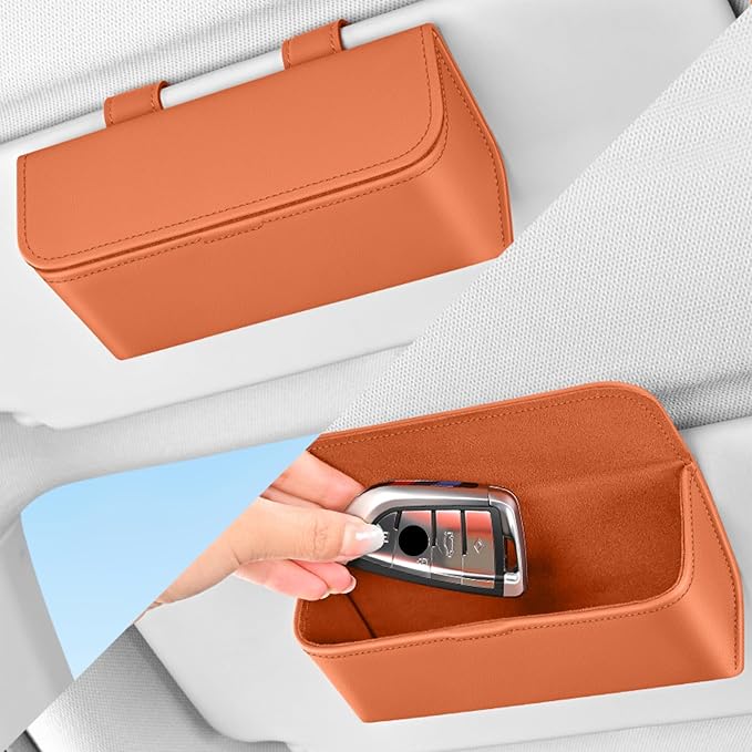 Universal Car Sunglasses Holder for Sun Visor, Premium Magnetic Leather Eyeglass Hanger Clip & Visor Organizer, Large Capacity Car Interior Accessories Fit for Women Men Beige