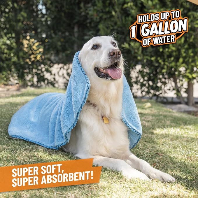 Furrocious Super Absorbent, Ultra Soft Microfiber Pet Towel for Drying & Grooming Dogs, Cats & More, Blue (25 inches x 36 inches) PCS1996 - Pet Blanket, Pet Bed Topper