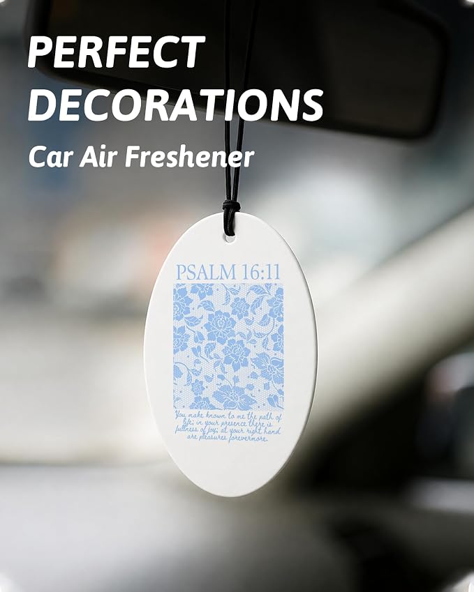Blue Christian Car Air Freshener 8 Pcs, Coquette Blue Bow Floral Religious Hanging Air Freshener Oval for Girls Dorm Bedroom Apartment, Girly Christian Car Accessories Mirror Decor for Women