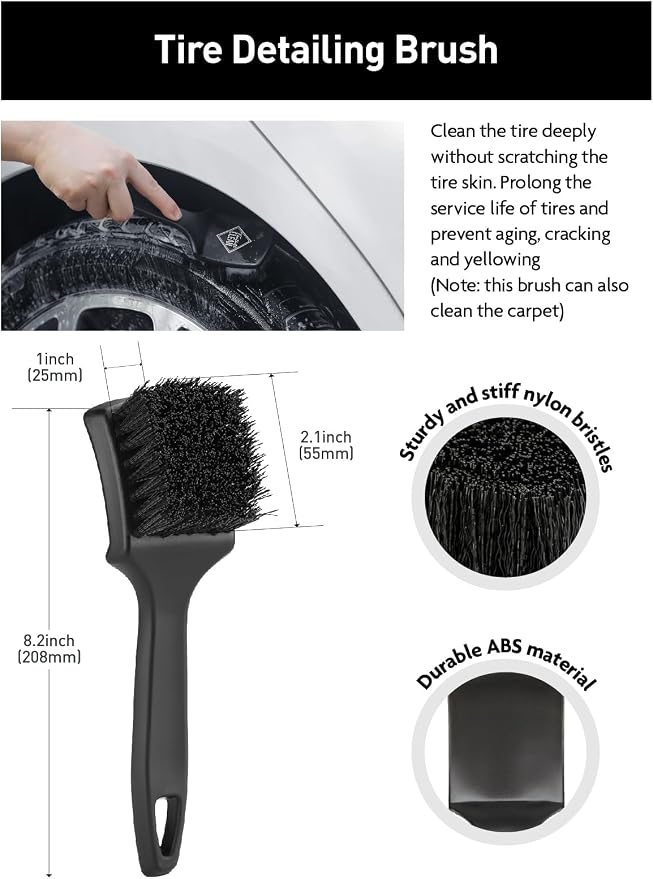 6PCS Car Wheel Brush Kit, Tire Brush for Cleaning Tires, Soft Rim Brush, Bendable Wheel Cleaner Brush, Double-Ended Detailing Brush, Applicator Pads, Wheel Brushes for Cleaning Wheels