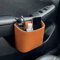 Leather Car Trash Can, Clip on Small Car Garbage Can, Waterproof Leakproof Back Seat Trash Bin, Multifunctional Vehicle Storage Organizer for Trucks, SUVs (Orange)