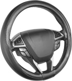 Car Steering Wheel Cover Universal Standard-Size 14 1/2"-15" Leather with Carbon Fiber Pattern Black