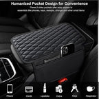 Car Center Console Cover, Upgraded Microfiber Leather Car Arm Rest Cover with 2 Storage Bags, Universal Armrest Cover for Car Storage Box Car Interior Accessories Protector for Most Vehicle