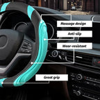 15 Inch Car Leather Steering Wheel Cover, Automotive Accessories Elastic Breathable Anti-Slip Soft Wheel Protector Fits Men and Women, Suitable for SUVs, Trucks, Vehicles and RVs (Green)