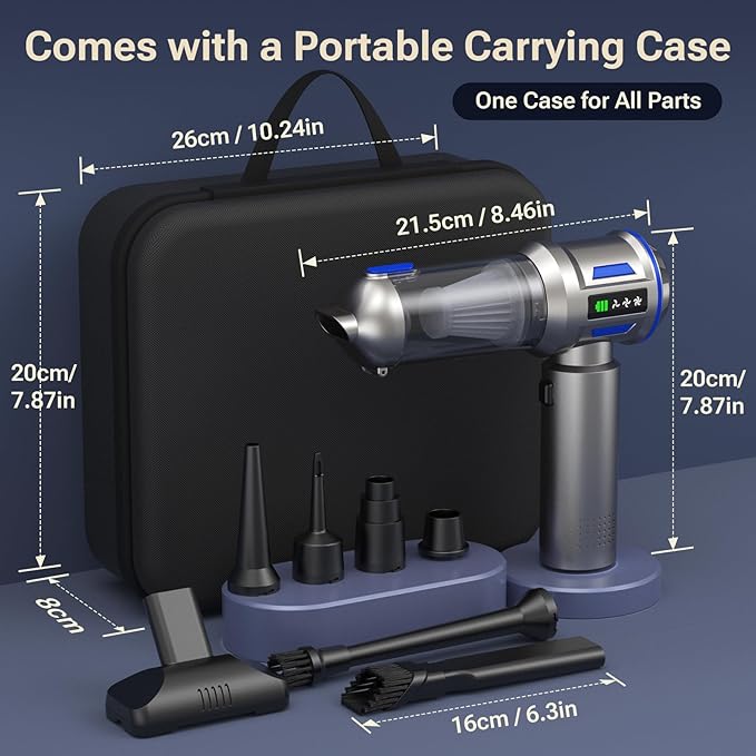 Mini Vacuum Cleaner, 2 in 1 27000PA Brushless Car Vacuum Air Duster 9000mAh Battery Air Blower Wireless Handheld Vacuum for Car,Office and Home (Blue)