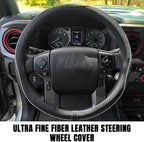 Car Steering Wheel Cover, Durable Leather Cover with Anti-Slip Lining, Breathable Auto Wheel Cover Protector, Universal 15 Inch Anti-Slip Steering Wheels for Men & Women (Black White)