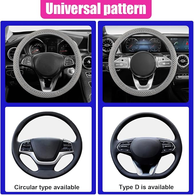 Elastic Stretch Steering Wheel Cover, Anti-Slip, 15inch, Grey | Microfiber Odorless Breathable Ice Silk Car Steering Wheel Protector, Easy Carry, Warm in Winter & Cool in Summer