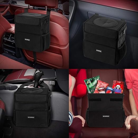 Car Trash Can with Lid - Hanging Trash Bin Garbage Can for Car SUV, Leak-Proof Collapsible Automotive Truck Organizer Road Trip Essentials(3.2 Gallon/12L)