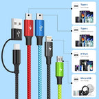 4 in 2 Multi Charging Cable, 2 Pack 5FT Dual Input Charging Cords | USB A & USB C Inputs with Dual USB C, IP & Micro Outputs, Travel Essentials, Phone Charger for Multiple Devices