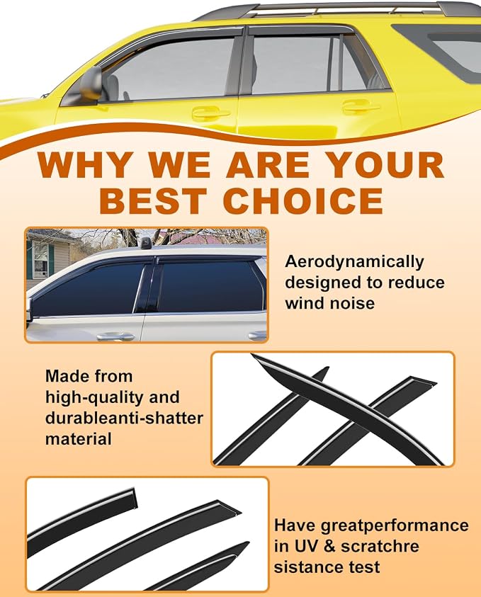 Low Profile Window Rain Guards Fit for 2009-2003 Toyota 4Runner Rain Guard Window Deflectors Extra-Thick Side Window Visors Vent Shades Tape-on Vent Visors Car Accessories