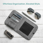 Car Sun Visor Organizer, Multi-Pocket Vehicle Sun Visor Storage Pouch with Sunglasses Clip, Auto Interior Sunshade Eyeglasses Card Holder Organizers, Universal for SUV Sedan Truck (Gray)