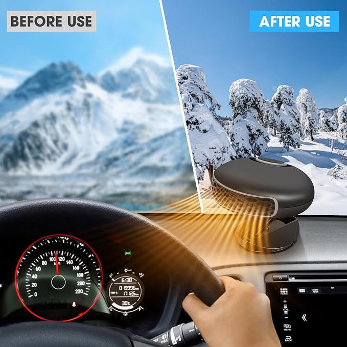 2 in 1 Portable Car Heater & Defroster for Vehicles - 150W 12V Automobile Windshield Heater and Cooling Fan with 360° Rotation Plug in Cigarette Lighterfor Car,RV,SUV, Thanksgiving Gift