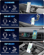 3-in-1 Wireless Car Charger Mount, 15W Fast Charging Auto-Clamping Phone Holder for iPhone 17 16 15 14, Samsung Galaxy S24 S23, Dashboard, Vent & Windshield Car Mount(Black)