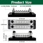 150A Double-Row Busbar Power Distribution Block 12V Bus Bar with Ring Terminals, 304 Stainless Steel Marine Terminal Block and Ground Buss Bar Kit, 4 x M6 Stud, 12 x M4 Screw