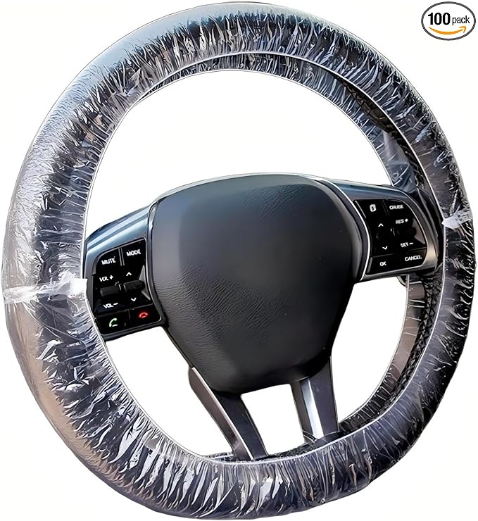 Disposable Steering Wheel Covers 100PCS PE Plastic Protectors | Stretch Elastic, Scratch Prevention, Universal Fit, Car Interior Accessories