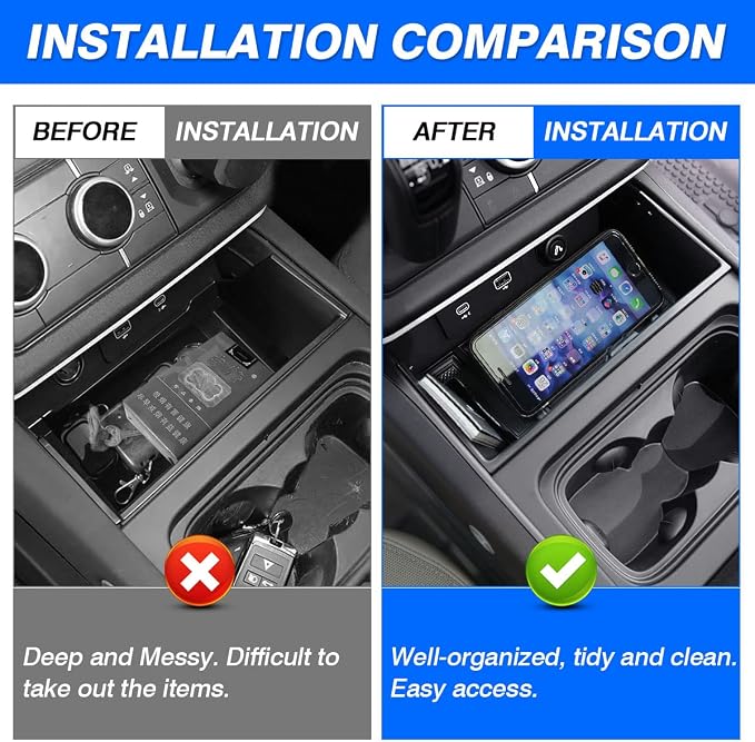 Center Console Organizer Tray for Land Rover Defender Accessories 90 110 130 2020-2025 2026, Durable ABS Middle Console Organizer Central Storage Box with Non-Slip Mat