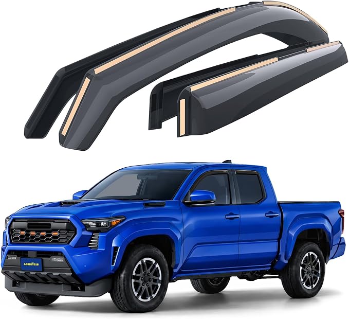 Goodyear Shatterproof in-Channel Window Deflectors for Toyota Tacoma 2024-2026 Double Cab, Rain Guards, Window Visors for Cars, Vent Deflector, Car Accessories, 4 pcs - GY008050