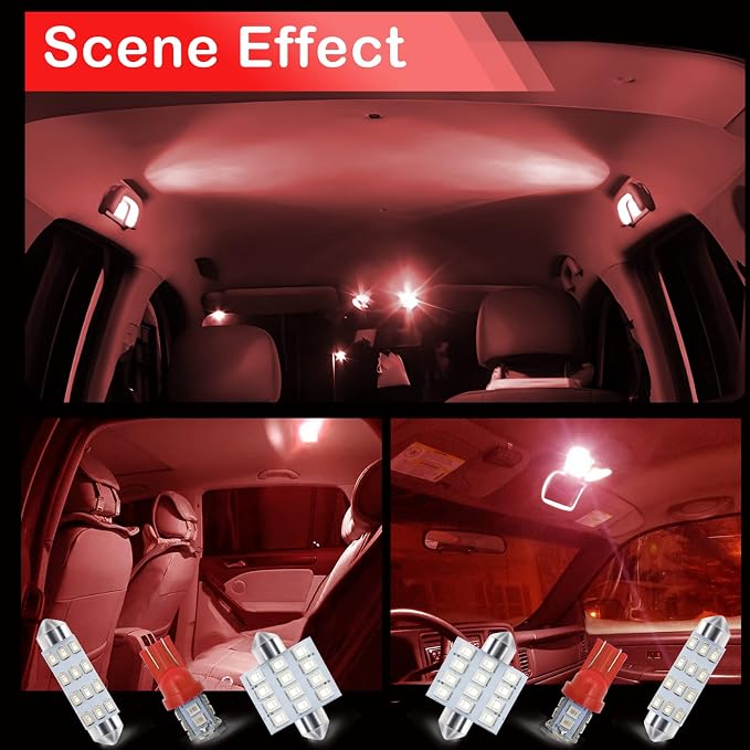 24 PCS Car LED Lights, Interior Replacement Bulbs for Car Interior Lights Dome Lights Plate Lights Map Lights Door Lights License,Compatible with All Vehicles(Red)