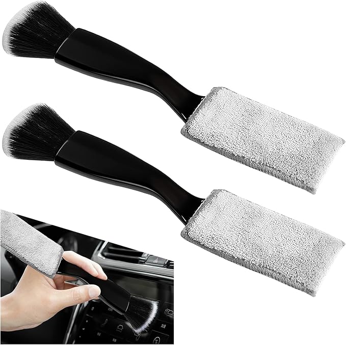 2 PCS Double Head Brush for Car Cleaning, 2 in 1 Soft Bristles Auto Interior Dust Cleaner Air Vent Detailing Brush, Portable Double-Ended Dashboard Cleaning Tool for Most Vehicles