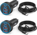 for iPhone 17 16 15 Pro Max Car Charger, 2-Pack 90W 4-Port Car Charger USB C Fast Charge Cigarette Lighter Adapter Accessories with 240W 3FT USB C Cable for iPhone 17/17 Pro/Air/16/15 Pro Max, Android