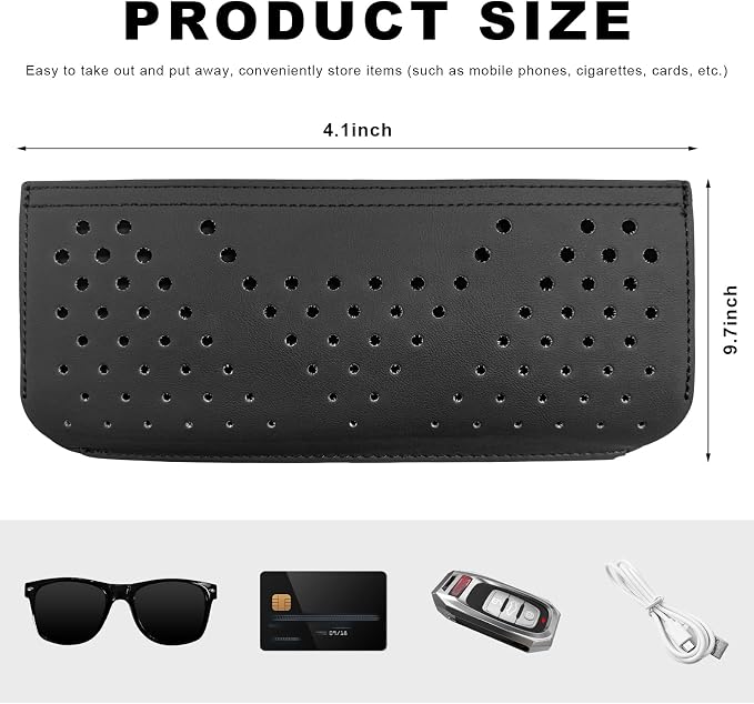 Car Seat Side Pocket Organizer, Auto Center Console Storage Pocket with Adhesive Tape, Multifunctional Leather Tray Pouch Sunglasses Holder for Car Seat Door Window (Black)